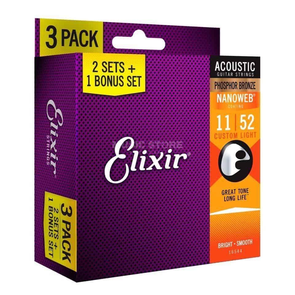 מארז 3 סטים 2+1 לאקוסטית ELIXIR NANO PHOS BRONZ 16544 0.11-0.52