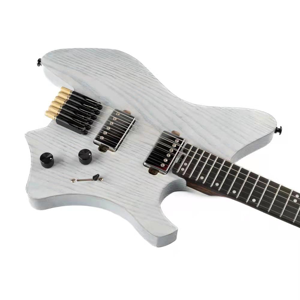 Eart Guitars, GW2-Pro, Roasted Ash Body Wenge Neck Headless Electric Guitar, Trans White