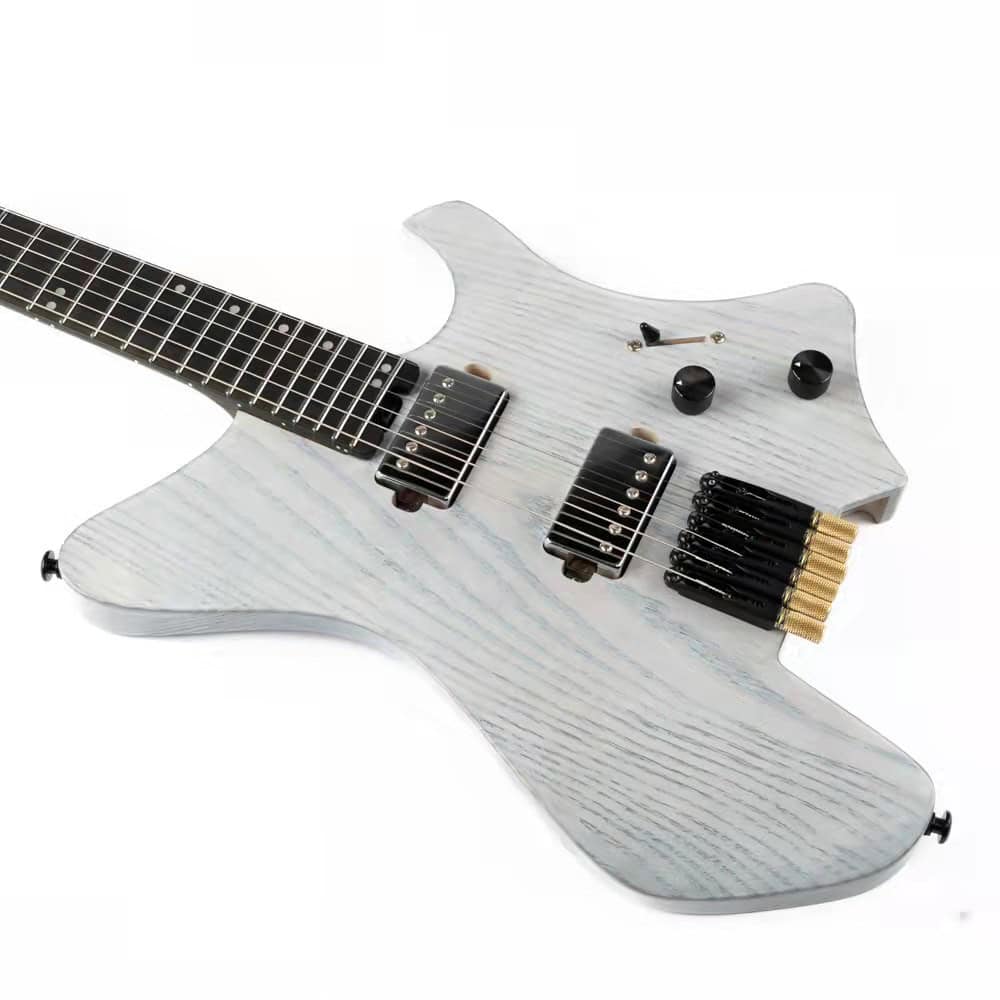 Eart Guitars, GW2-Pro, Roasted Ash Body Wenge Neck Headless Electric Guitar, Trans White