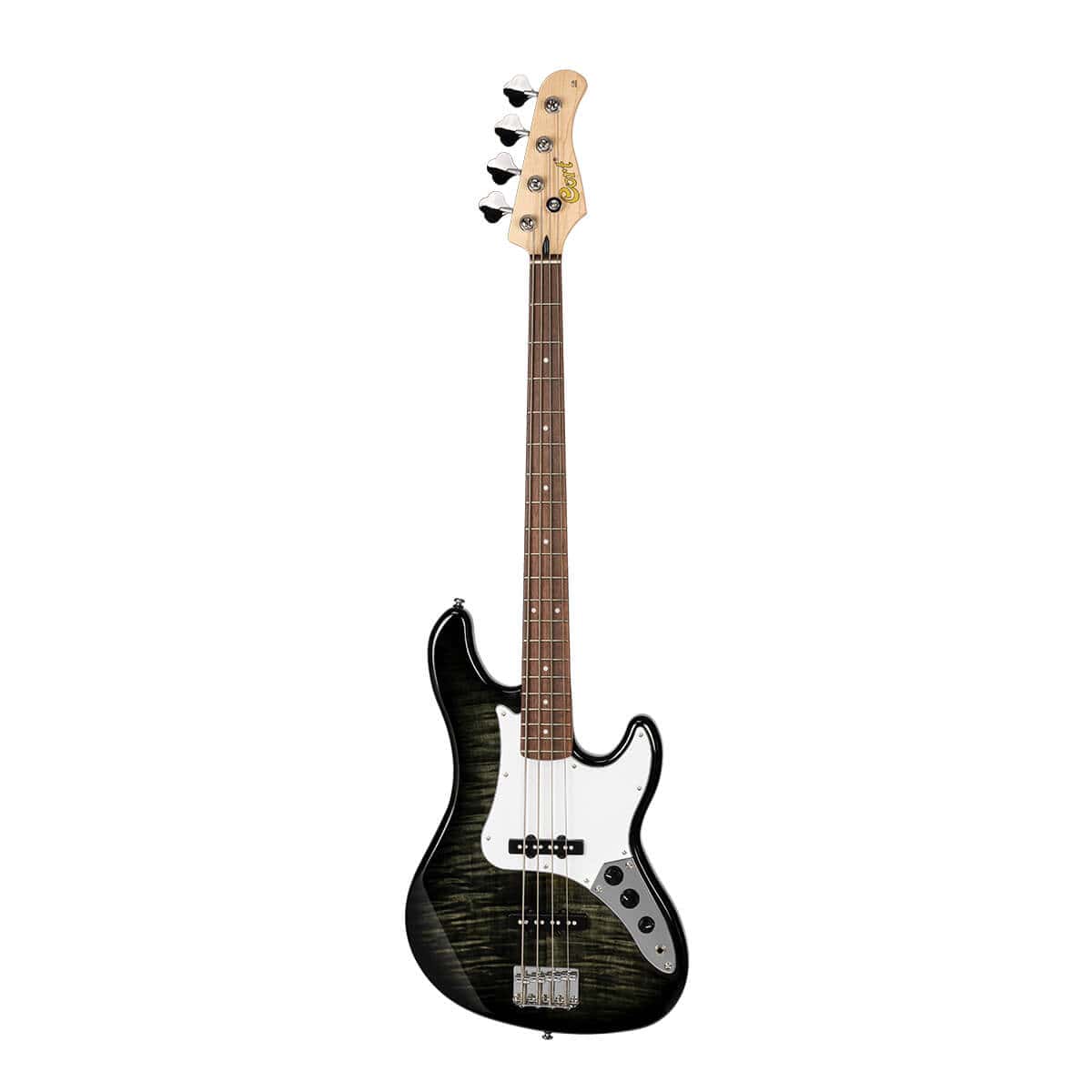 גיטרה בס שחורה CORT GB24PJJ TBK flamed maple top